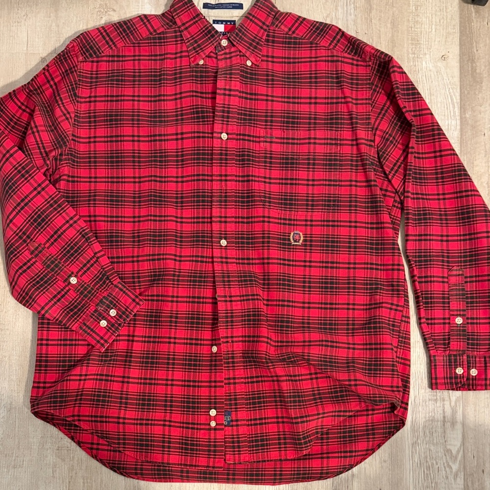 Tommy Hilfiger Red and Black Plaid Button-Down Shirt